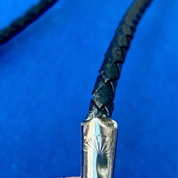 50-60's Vintage Native American Bolo Tie w/Turquoise & Sterling Silver Signed PW - Picture 6 of 10